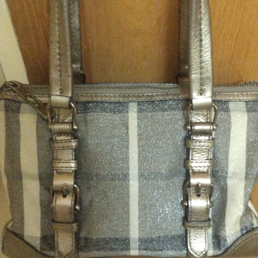 Vintage Burberry Metallic Gray Plaid Tote